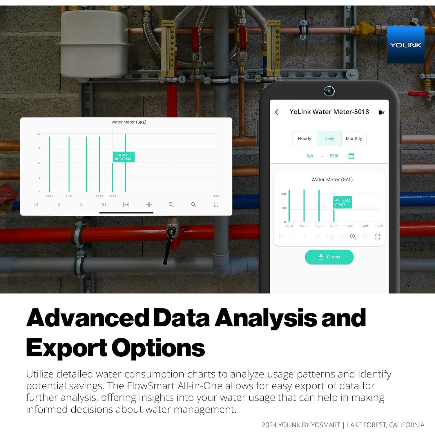 YoLink FlowSmart Medidor de Agua Inteligente con Cierre Automático
