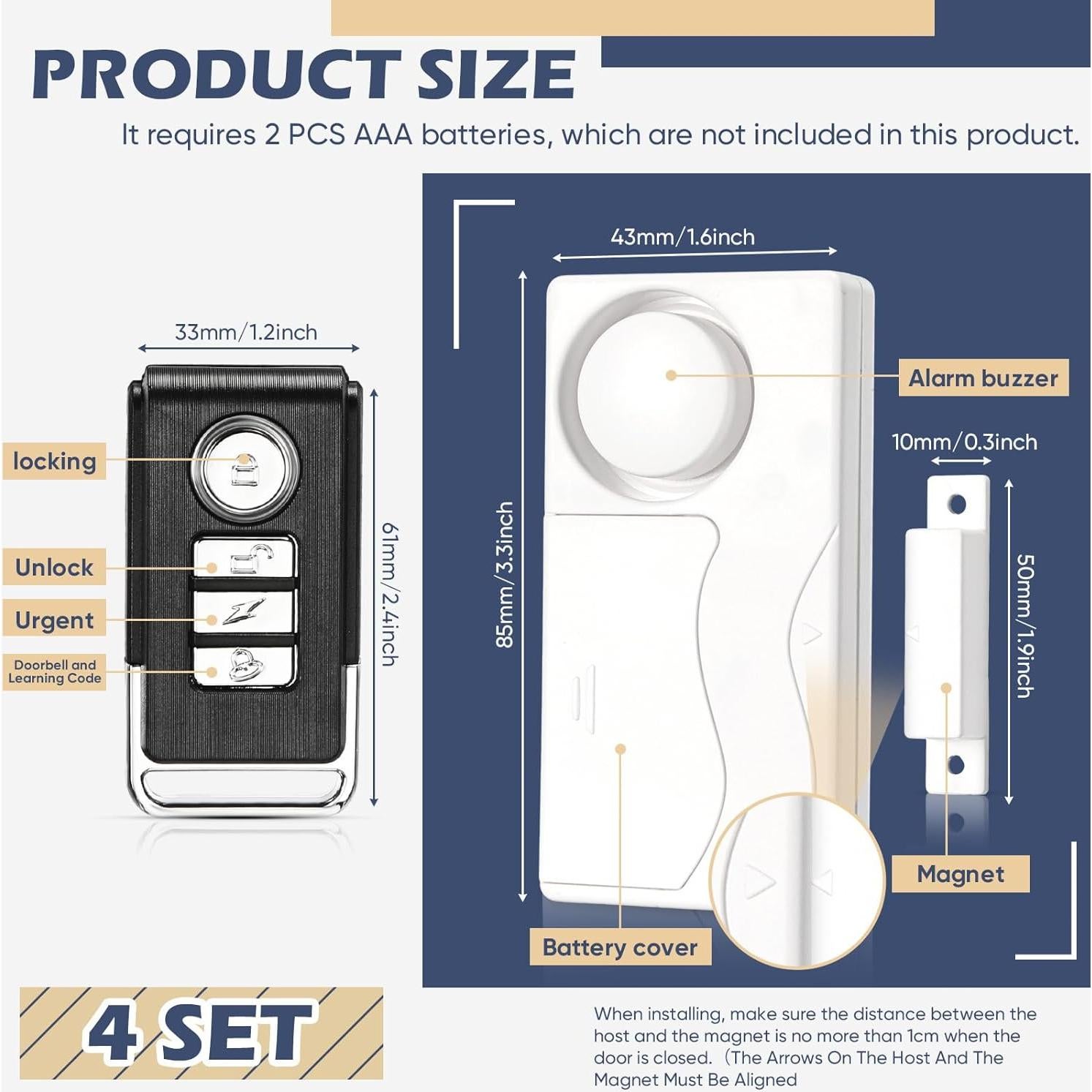 Alarma de Puerta Inalámbrica Copkim 105 dB 4 Piezas Seguridad
