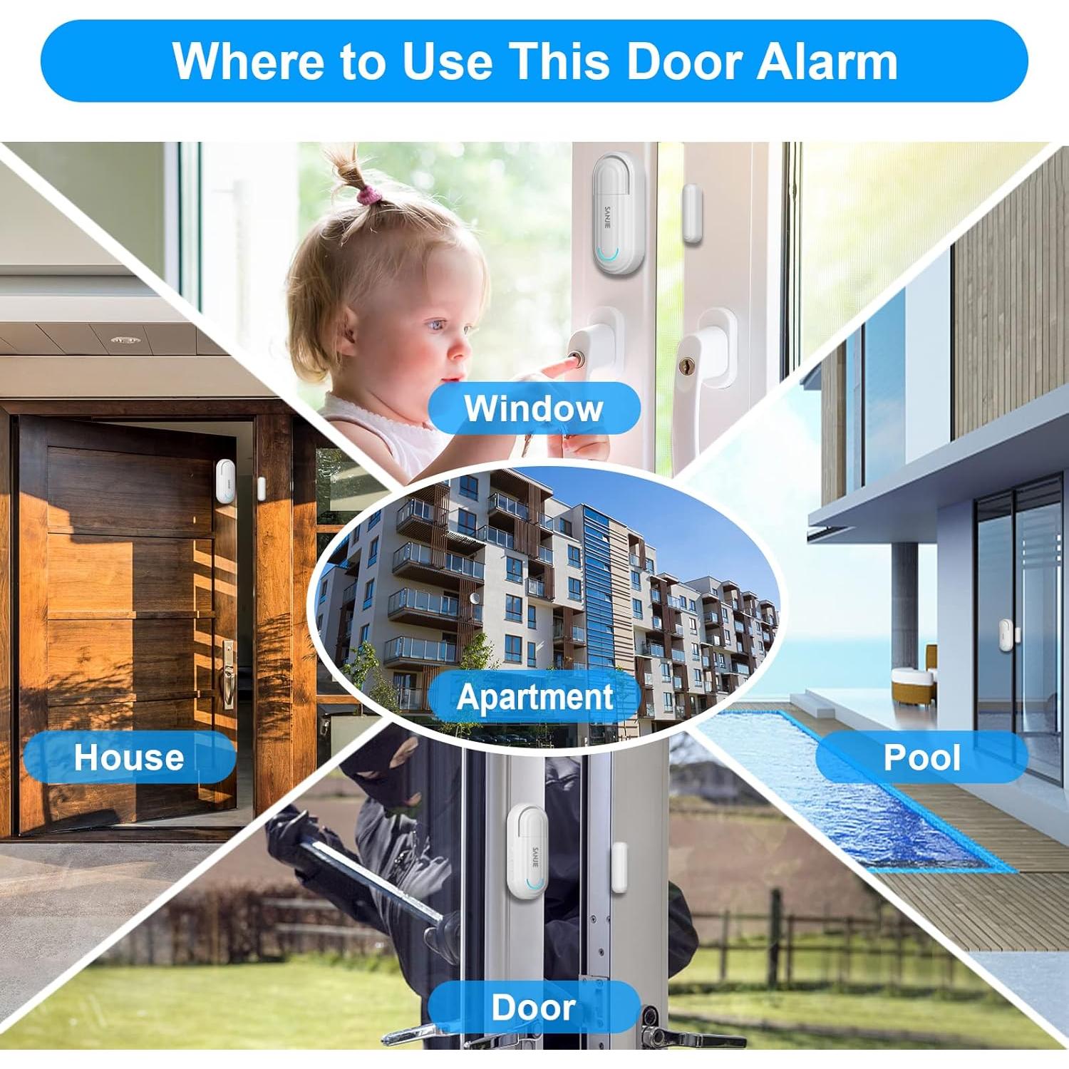 Sensores de Alarma de Puerta SanJie 5 Unidades 120 dB Ajustable