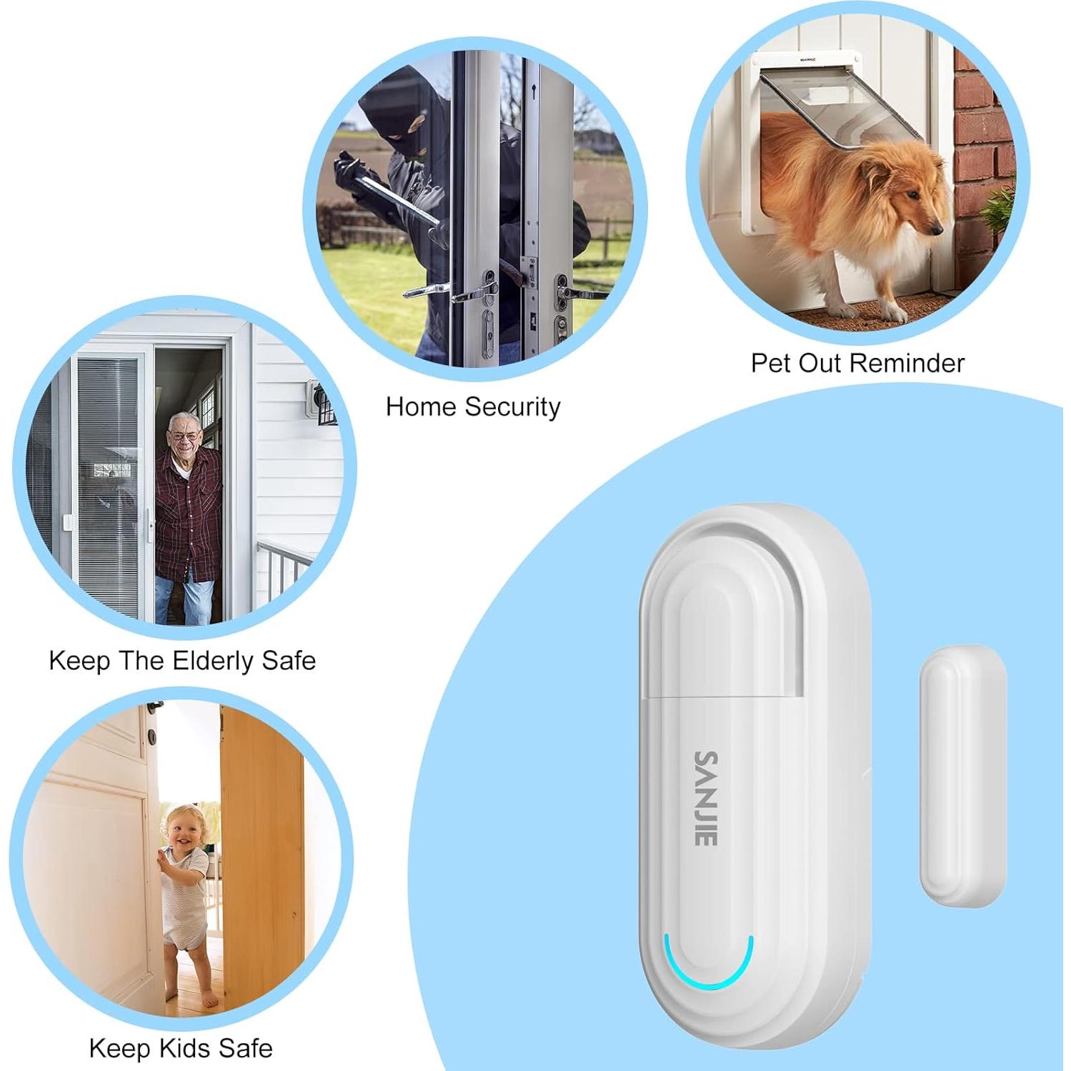 Sensores de Alarma de Puerta SanJie 5 Unidades 120 dB Ajustable