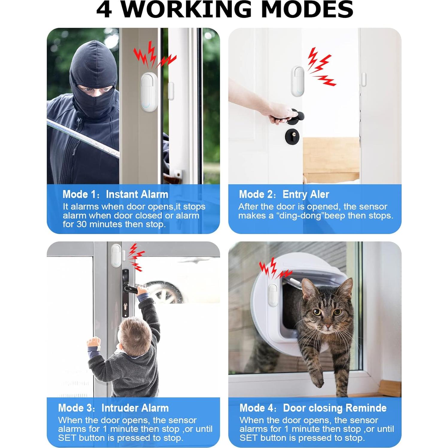 Sensores de Alarma de Puerta SanJie 5 Unidades 120 dB Ajustable