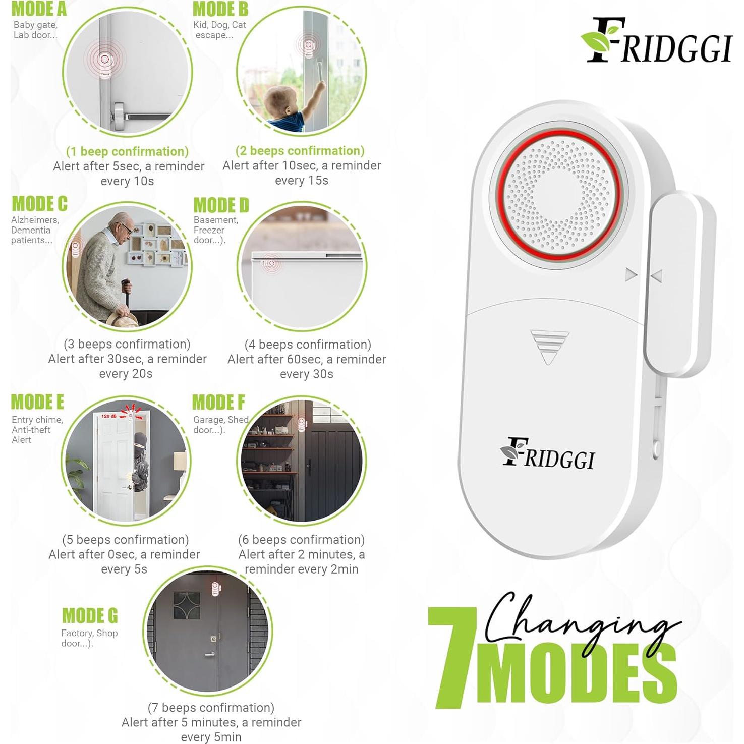 Alarma de Puerta 3en1 Fridggi - 80 a 120 dB, 7 Modos