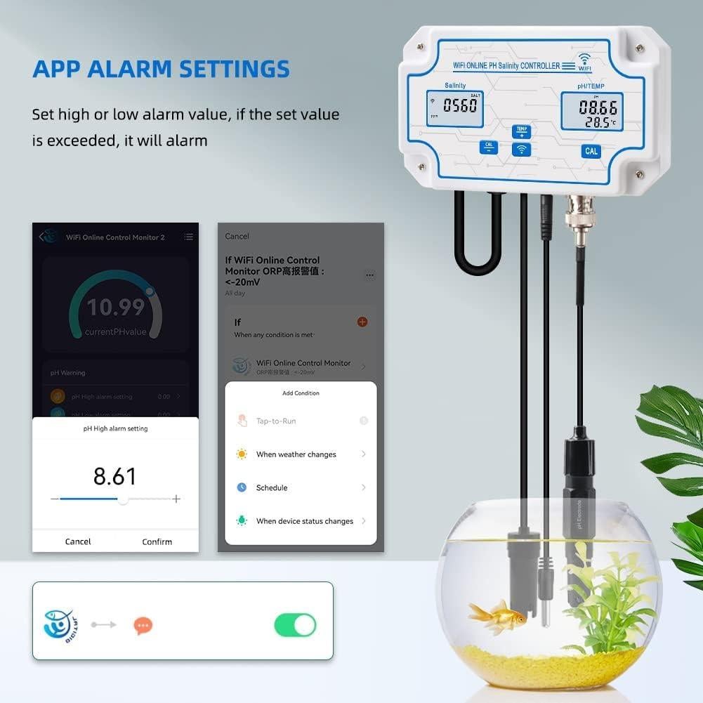 Probador de Salinidad WiFi Yewhick pH-2825US-Top 3 en 1