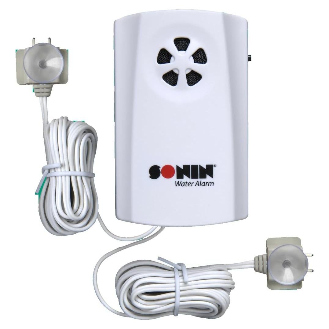Sonin Water Alarm with Remote Dual Sensors 00802– Compact Leak Alert System with Suction Cup & Adhesive, Up to 6-Foot Range - 1 Pack