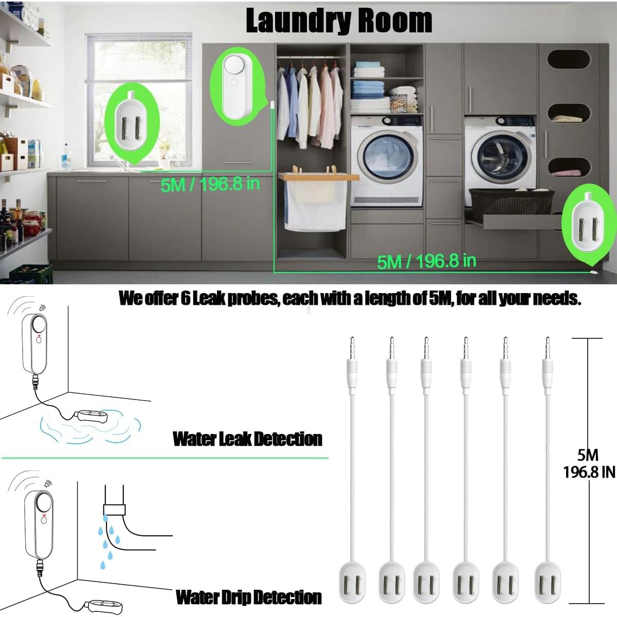 Detector de Fugas de Agua WiFi Tuehakny TH-L34 con 8 Sondas