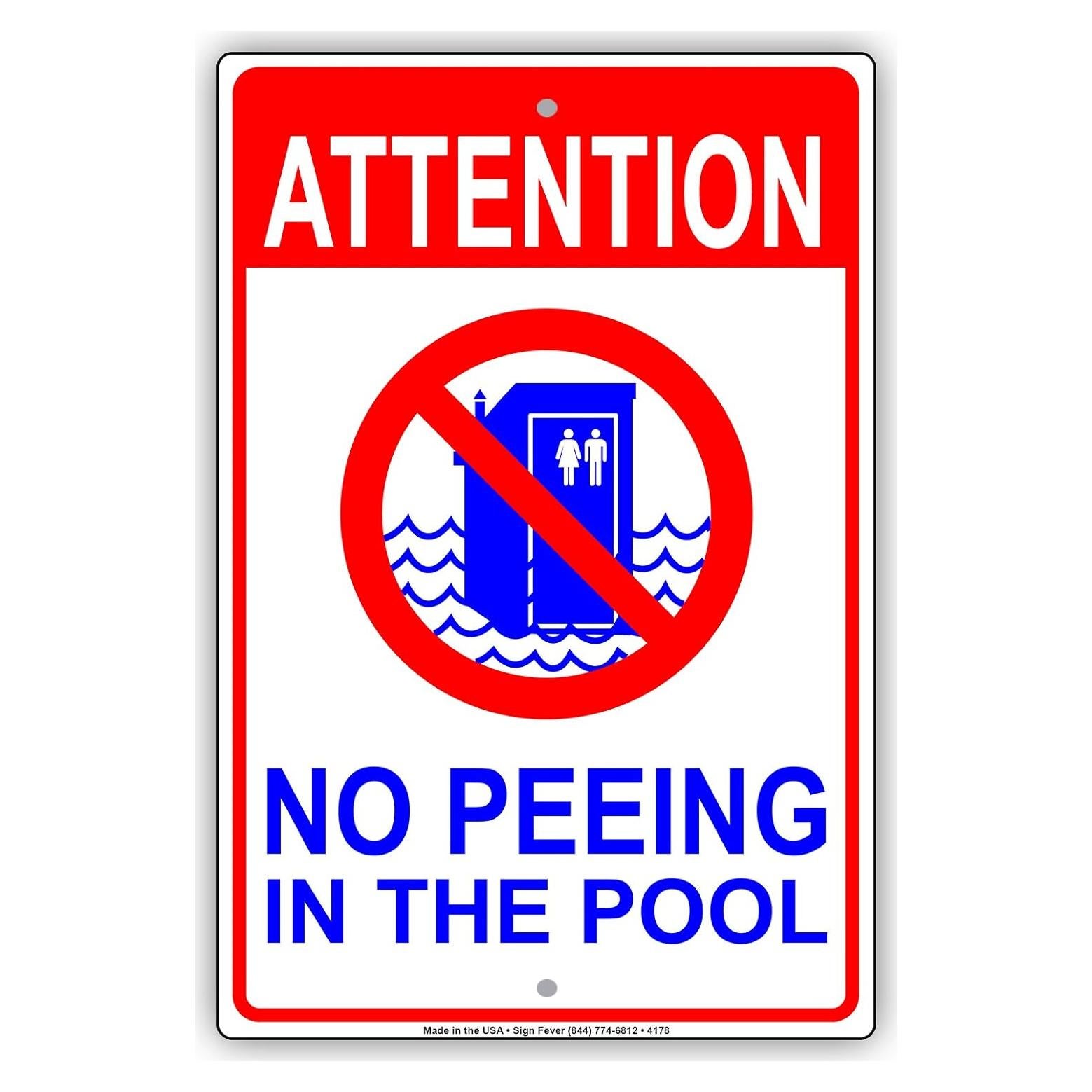 Señal de Aluminio Precaución No Orinar en la Piscina 30x45cm