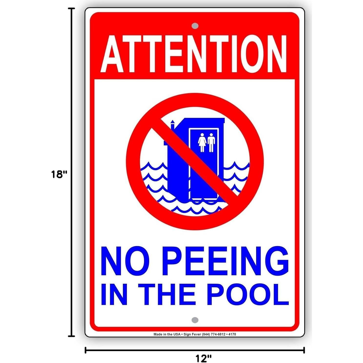 Señal de Aluminio Precaución No Orinar en la Piscina 30x45cm