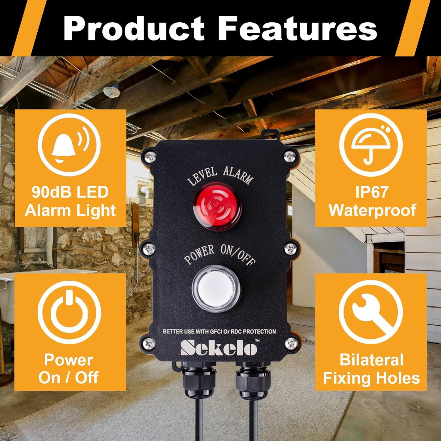 Alarma de Agua Alta Sekelo con Interruptor de Flotador 3m 90dB