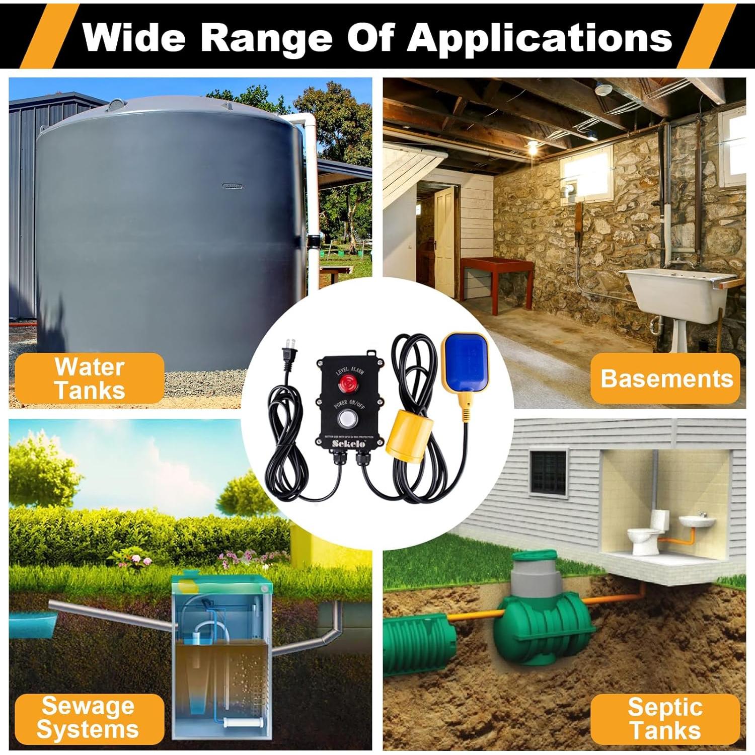 Alarma de Agua Alta Sekelo con Interruptor de Flotador 3m 90dB