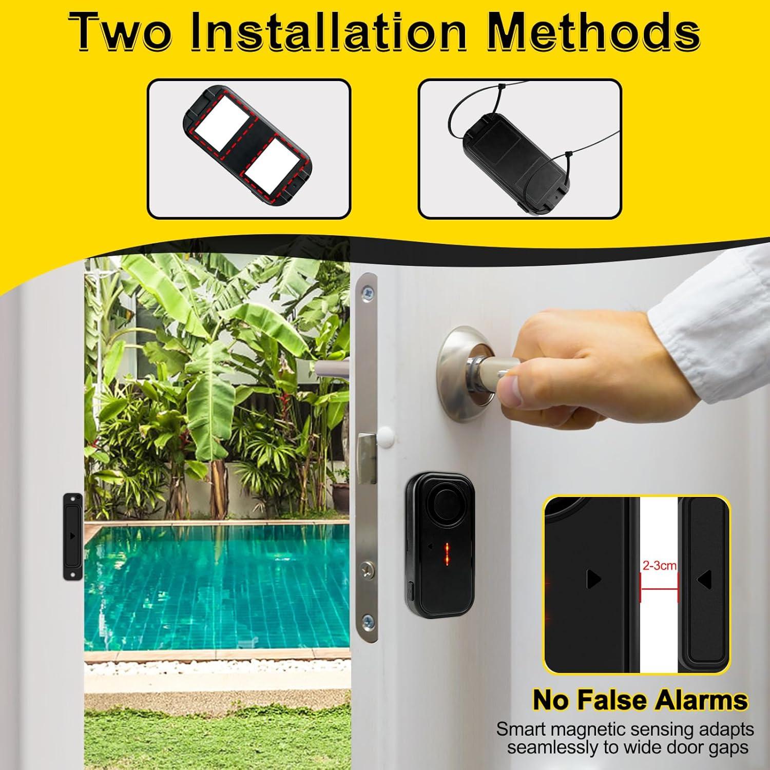 NineLeaf Patio Sliding Door Pool Alarm, Wireless Door Alarm When Opened with Remote, Window Alarms, 108dB Burglar Alert for House Garage Apartment Security Business Entry Swimming Pool Patio 8Pack
