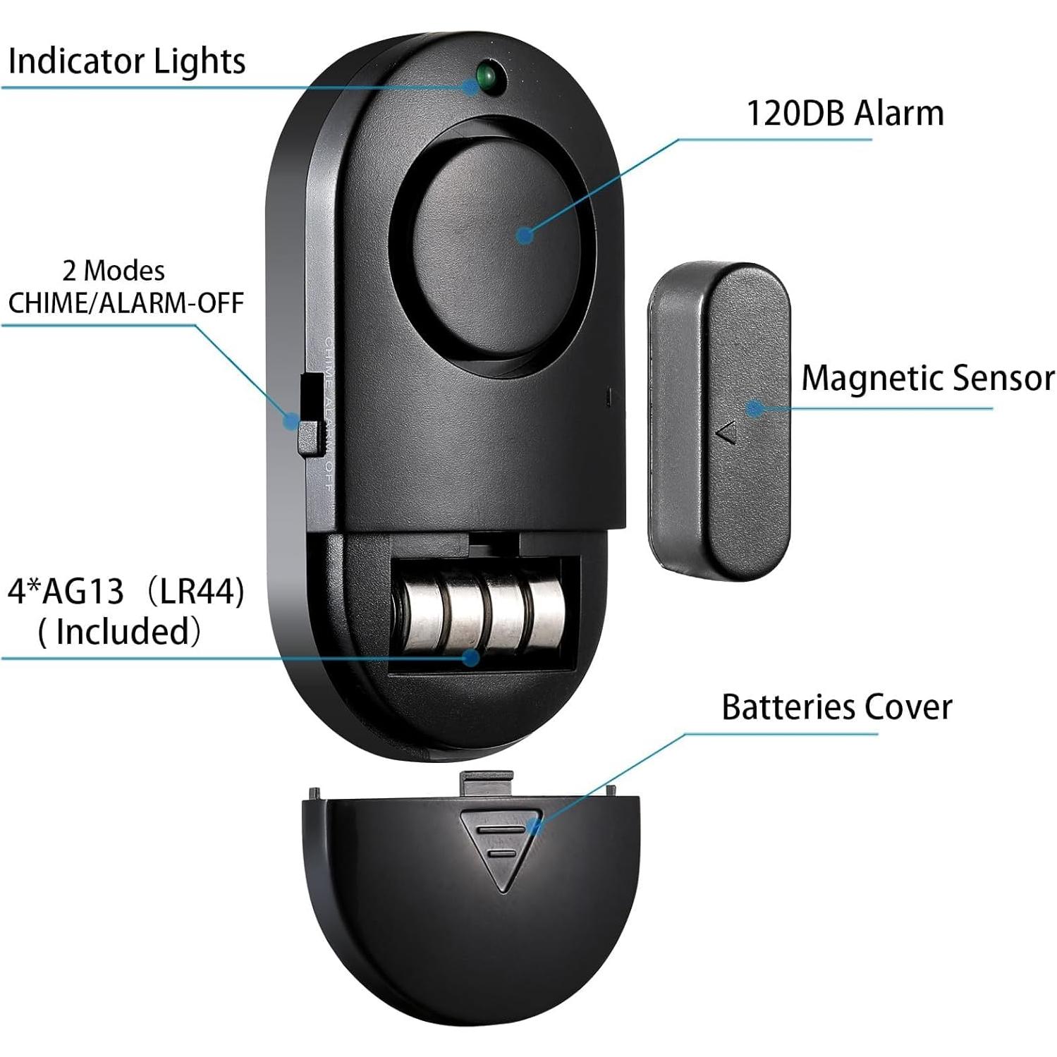 Alarma de Ventana y Puerta Rinetiy 120 DB Negra 10 Piezas