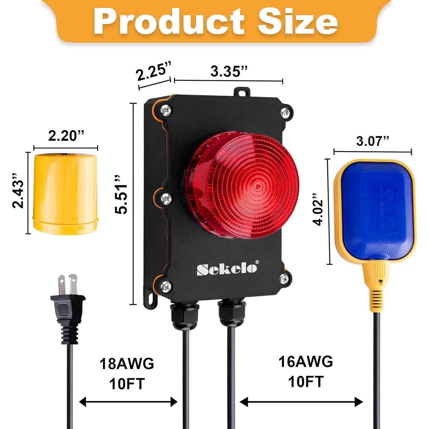 Alarma de Agua Alta Sekelo con Flotador 10 pies IP67 110dB