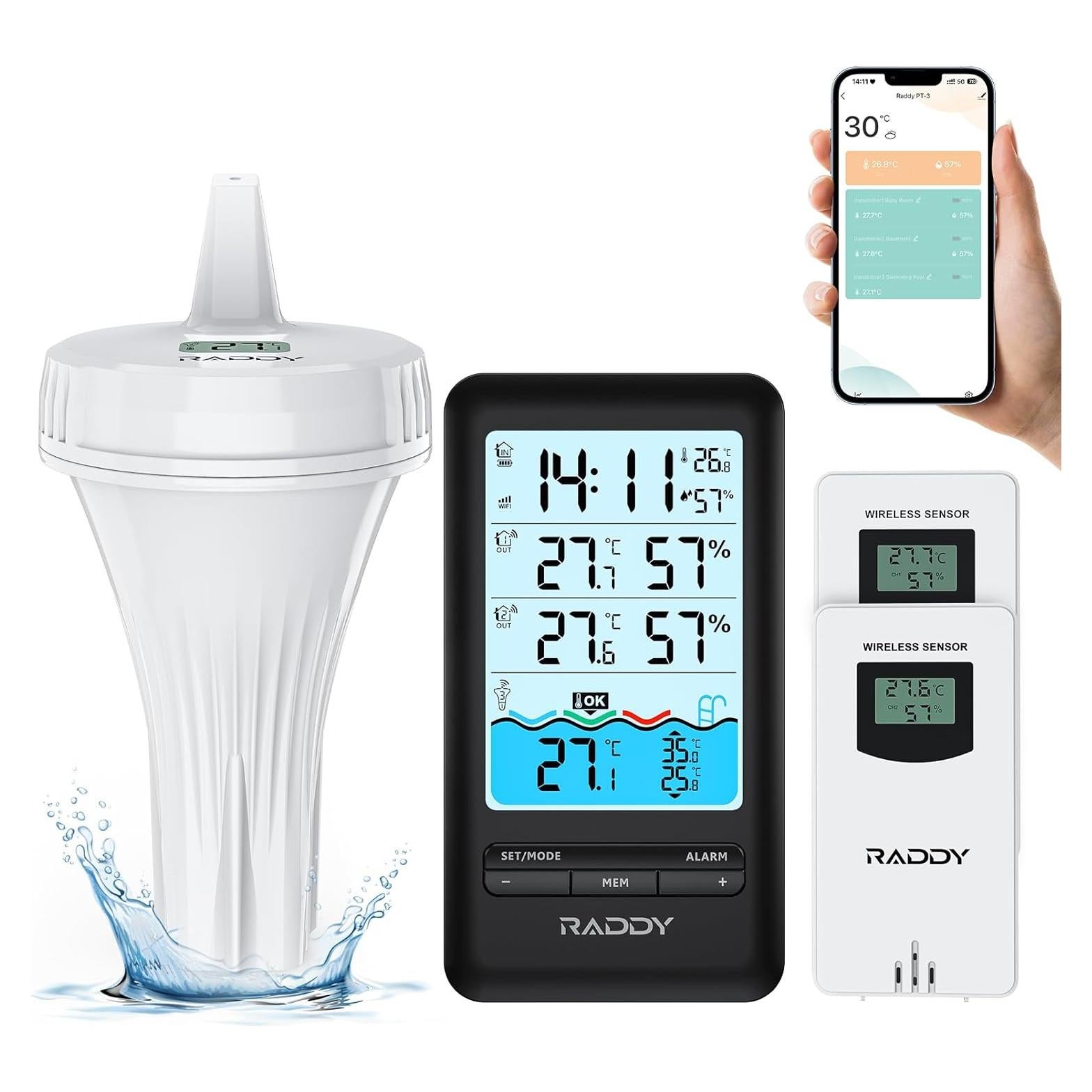 Termómetro Inteligente Raddy PT-3 para Piscina con 2 Sensores