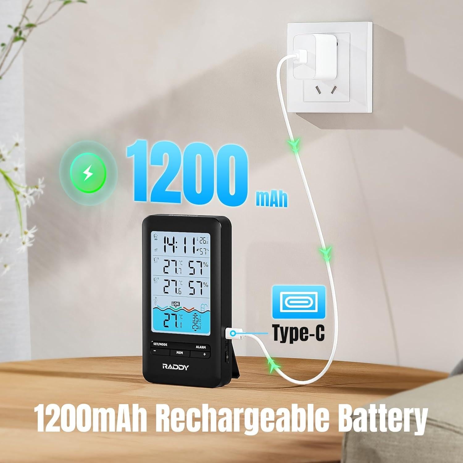 Termómetro Inteligente Raddy PT-3 para Piscina con 2 Sensores