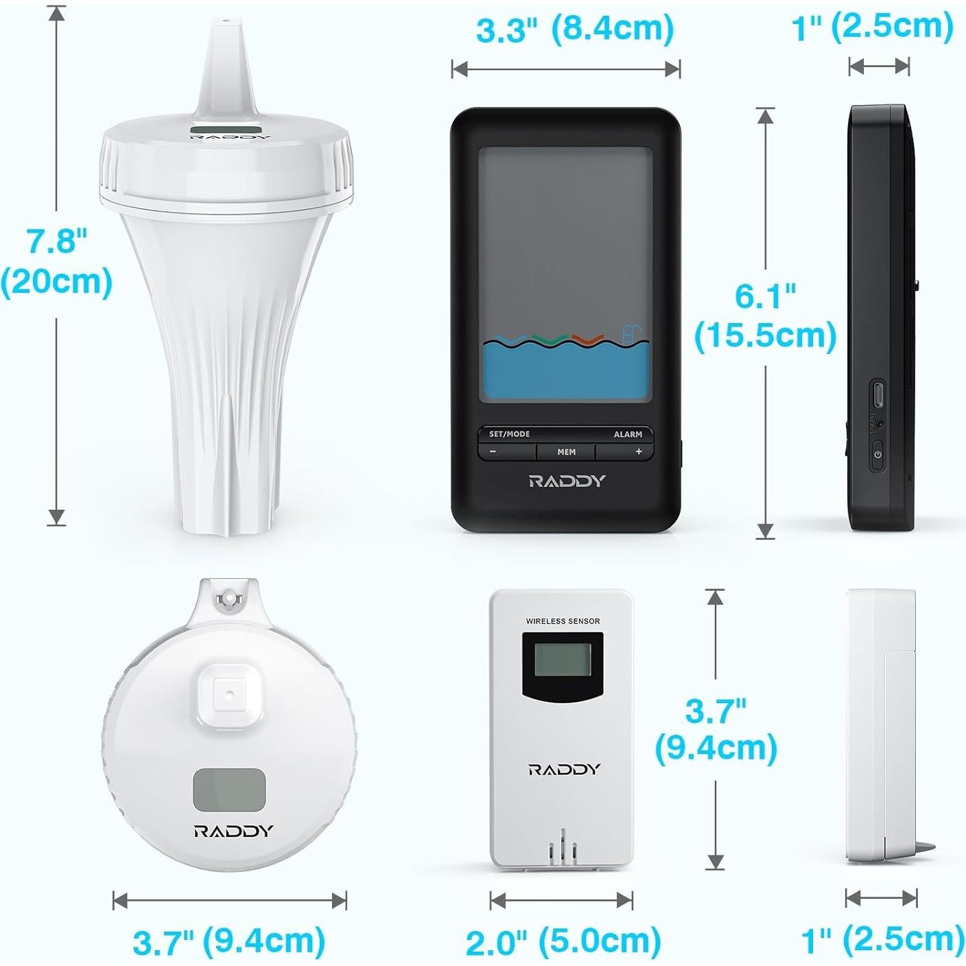 Termómetro Inteligente Raddy PT-3 para Piscina con 2 Sensores