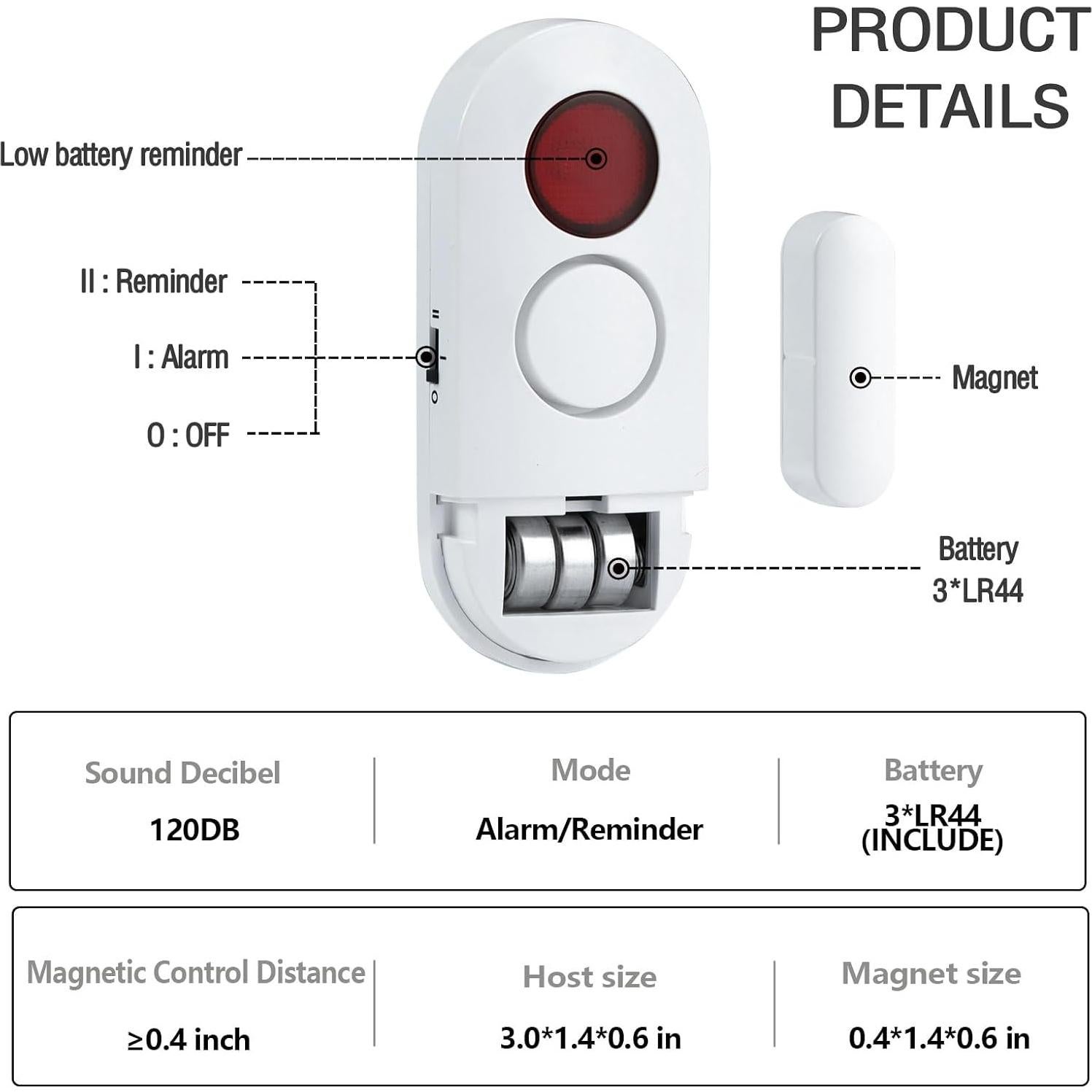 Alarma de Puerta y Ventana Zabree 120DB - Paquete de 4