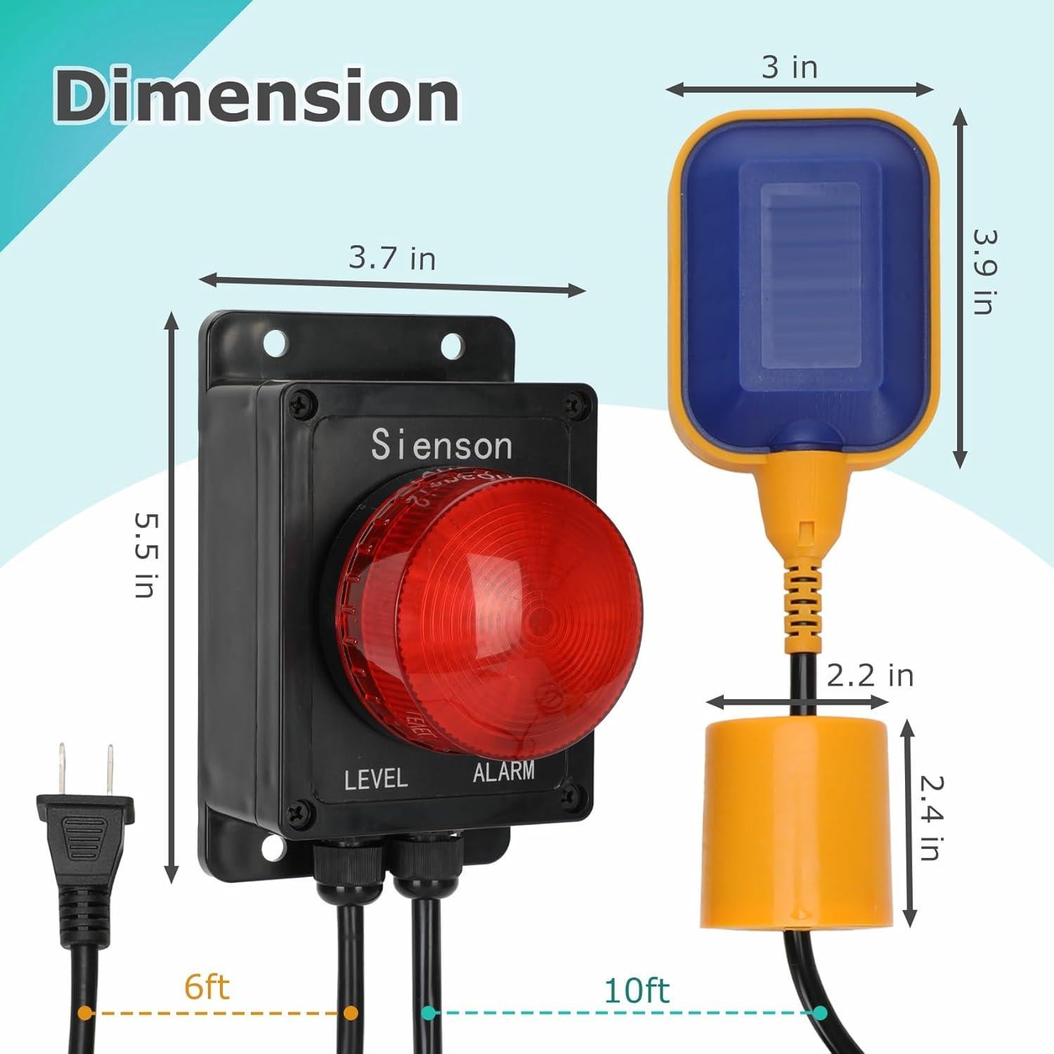 Alarma de Bomba de Sump Sienson 110dB con Flotador 10 pies