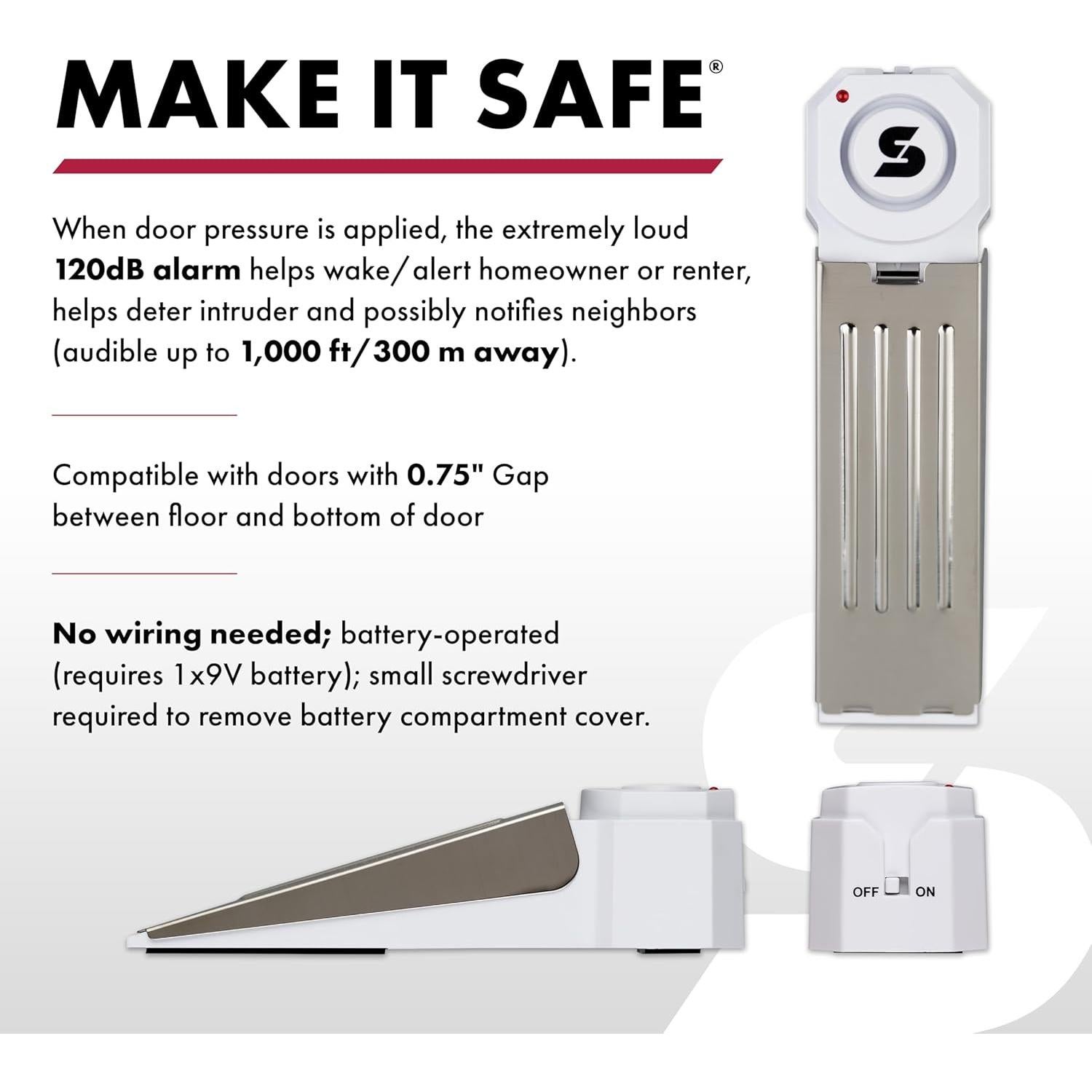 Alarma de Cuña de Puerta SABRE 120 dB Inalámbrica Blanca