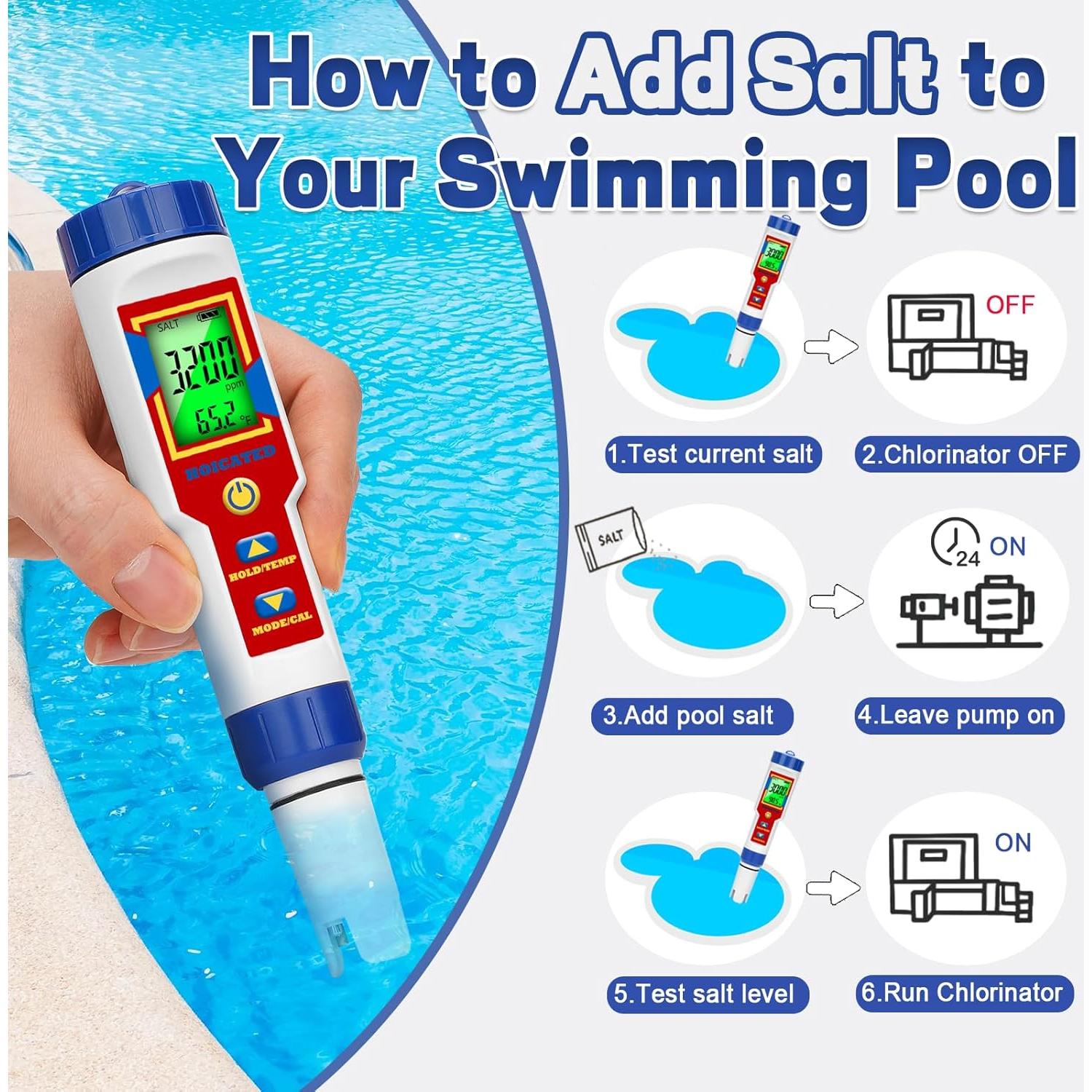 Probador de pH y Salinidad HOICATED 6 en 1 para Piscinas