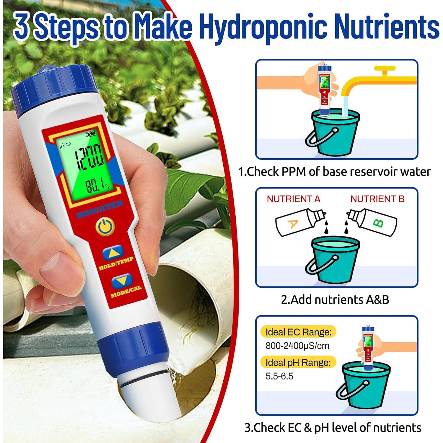 Probador de pH y Salinidad HOICATED 6 en 1 para Piscinas