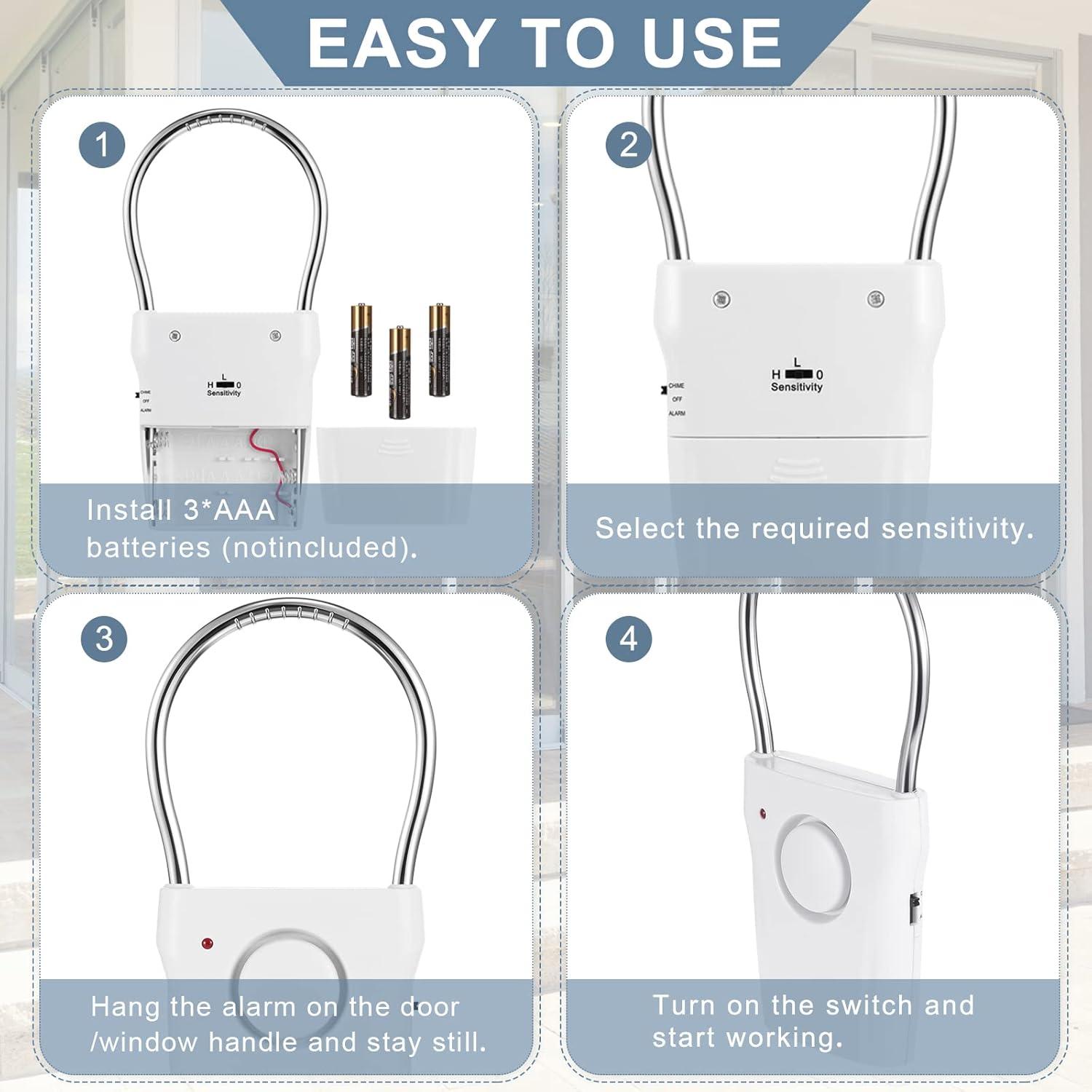 Alarma de Manija de Puerta Kanayu 4 Piezas 120dB Seguridad