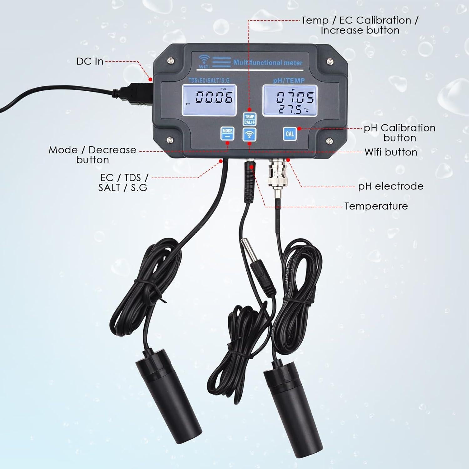 Probador de Calidad de Agua DANOPLUS KIB0341, Monitoreo Inalámbrico