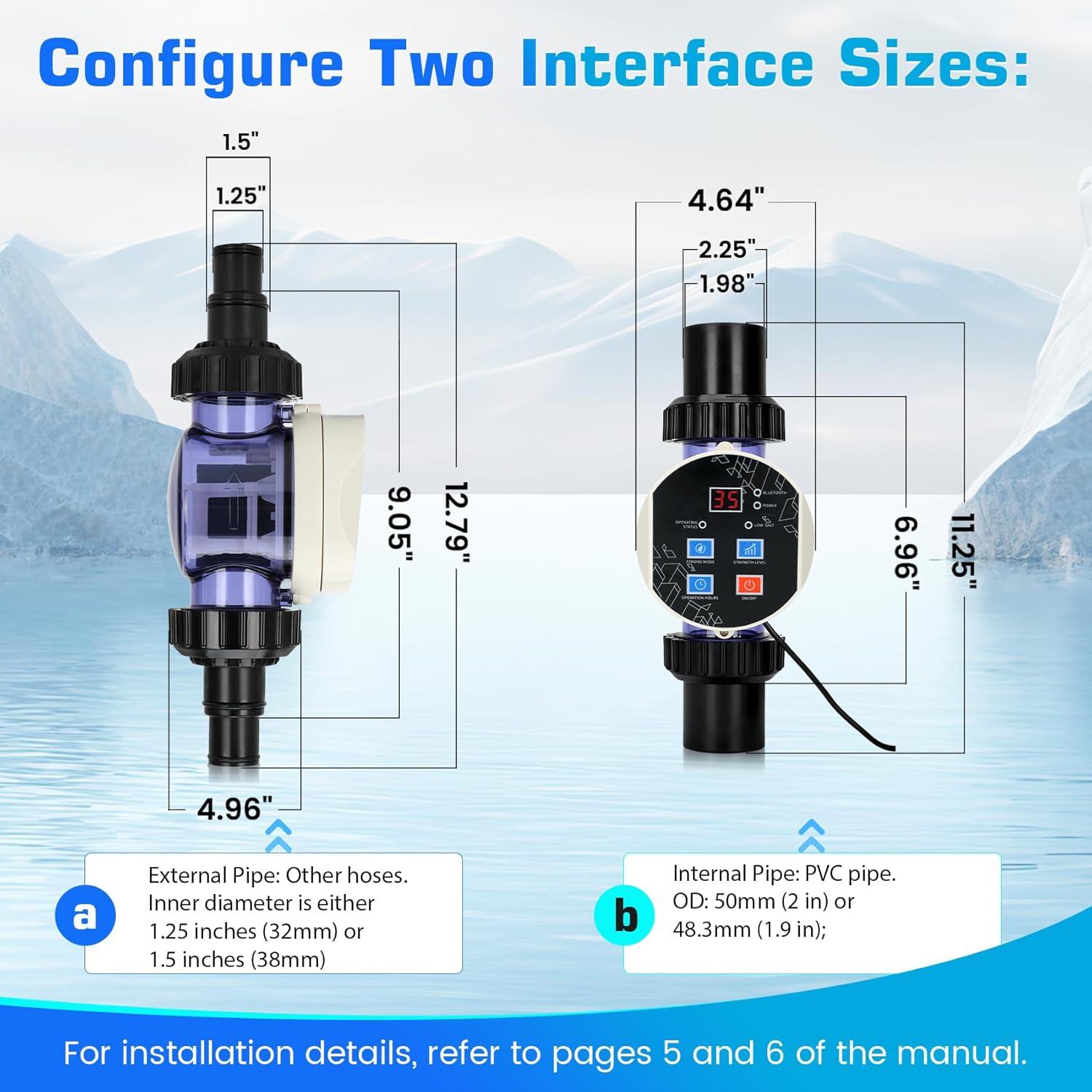 Smart Saltwater Pool Chlorinator System for Up to 12,000 Gallons, Chlorine Generator With App Remote Control, Salt Generating System With Digital Panel