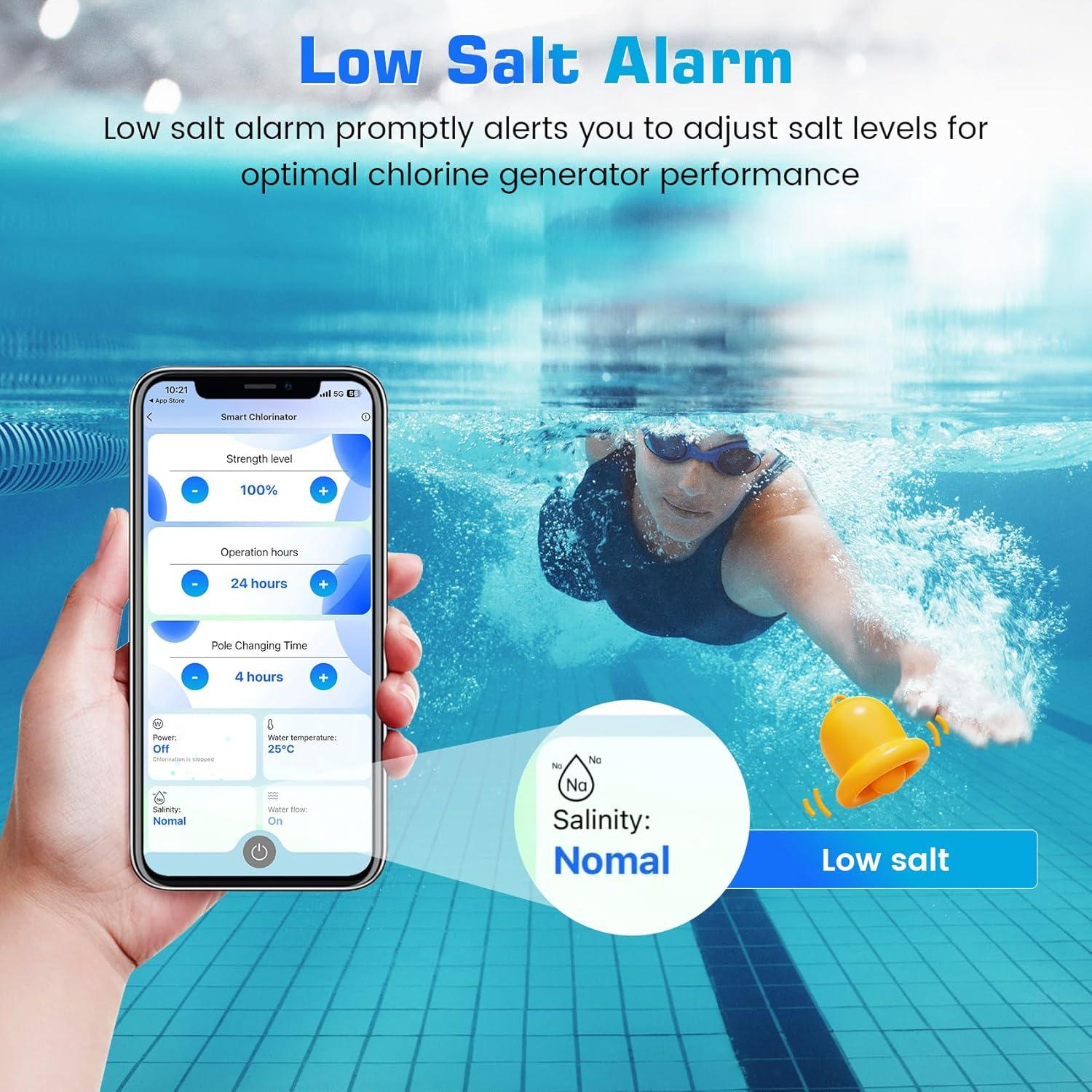 Smart Saltwater Pool Chlorinator System for Up to 12,000 Gallons, Chlorine Generator With App Remote Control, Salt Generating System With Digital Panel