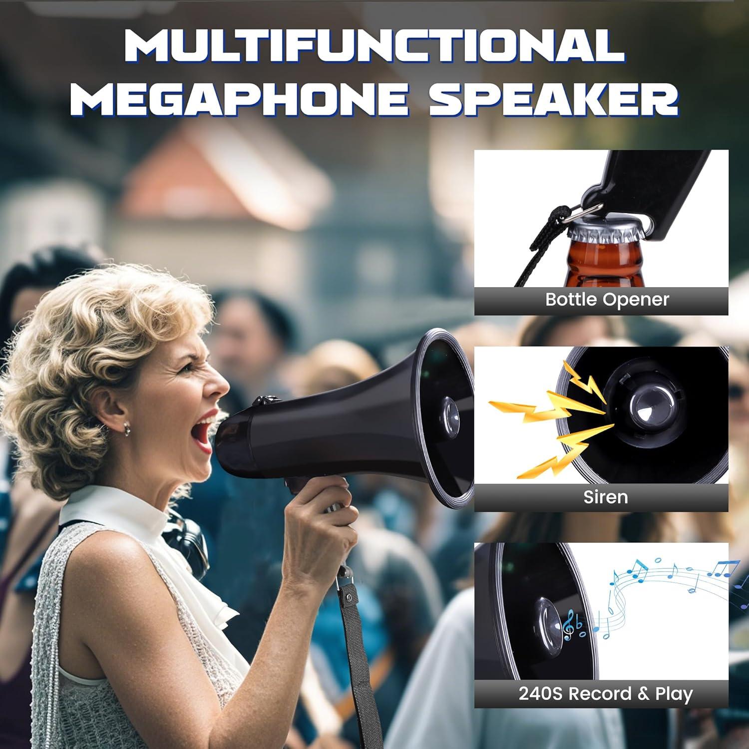 Megáfono Portátil MyMealivos 20W con Sirena y Control de Volumen