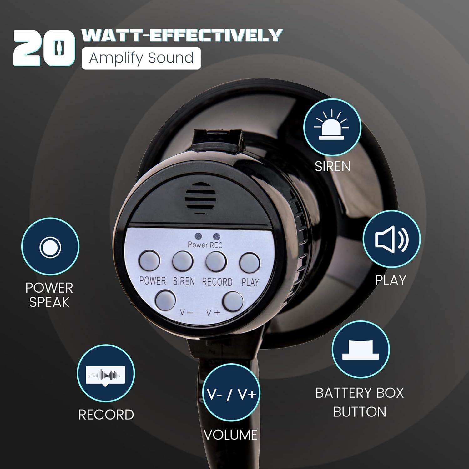 Megáfono Portátil MyMealivos 20W con Sirena y Control de Volumen