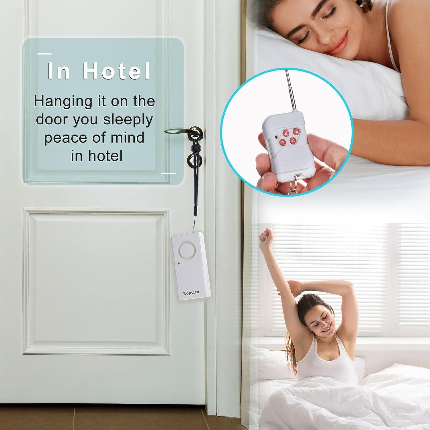 Alarma de Puerta Portátil Topvico 130dB con Control Remoto