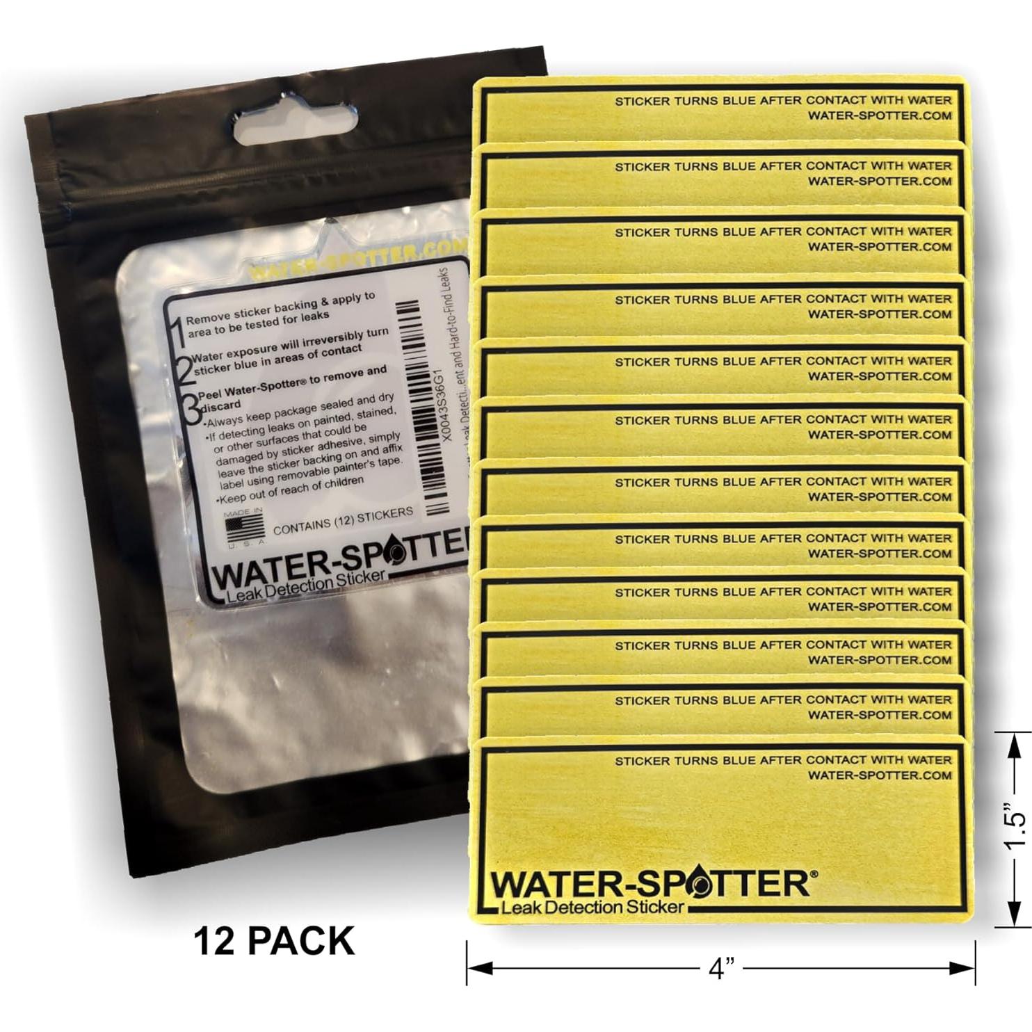 Water-Spotter Leak Detection Sticker, Easily Locate Intermittent and Hard-to-Find Leaks, Turns Blue with Water Contact, WS001