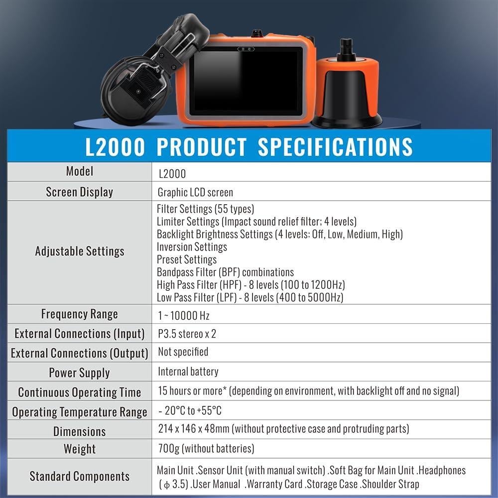 Detector de Fugas de Agua PQWT L2000 con Sensor Medio 5m