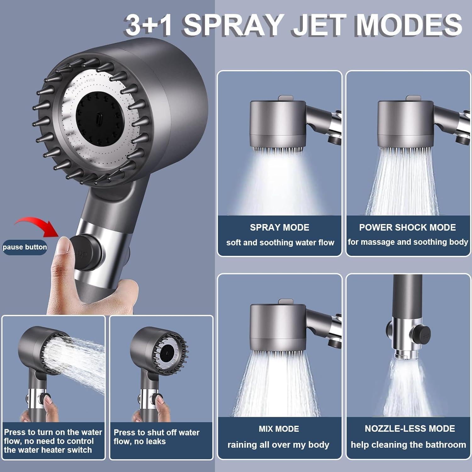 Cabezal de Ducha Filtrado SORIUOOU con 4 Modos y Manguera 152 cm