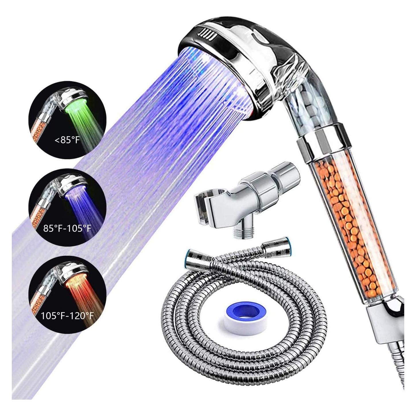 Cabezal de Ducha LED PRUGNA con Manguera 150 cm y Soporte