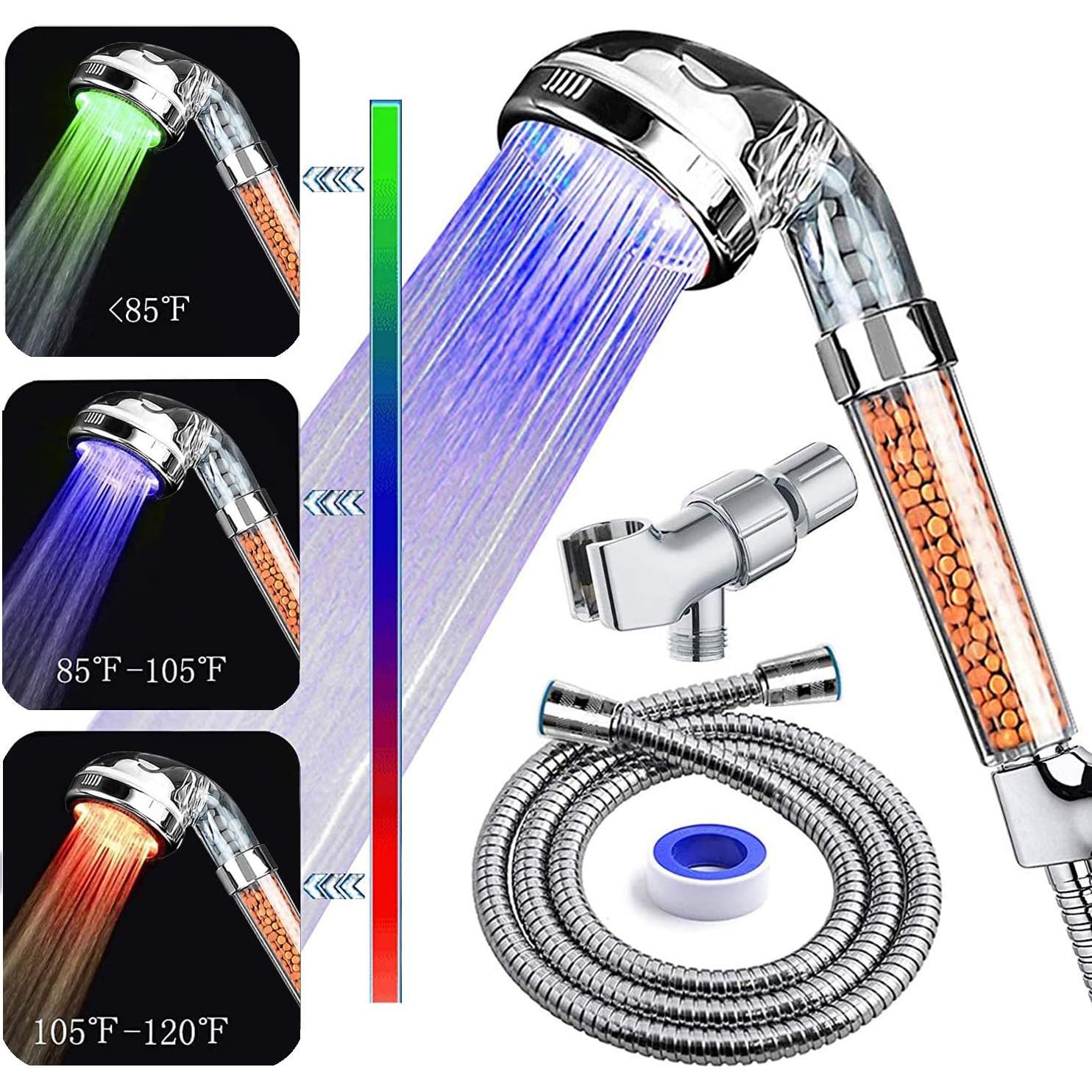 Cabezal de Ducha LED PRUGNA con Manguera 150 cm y Soporte