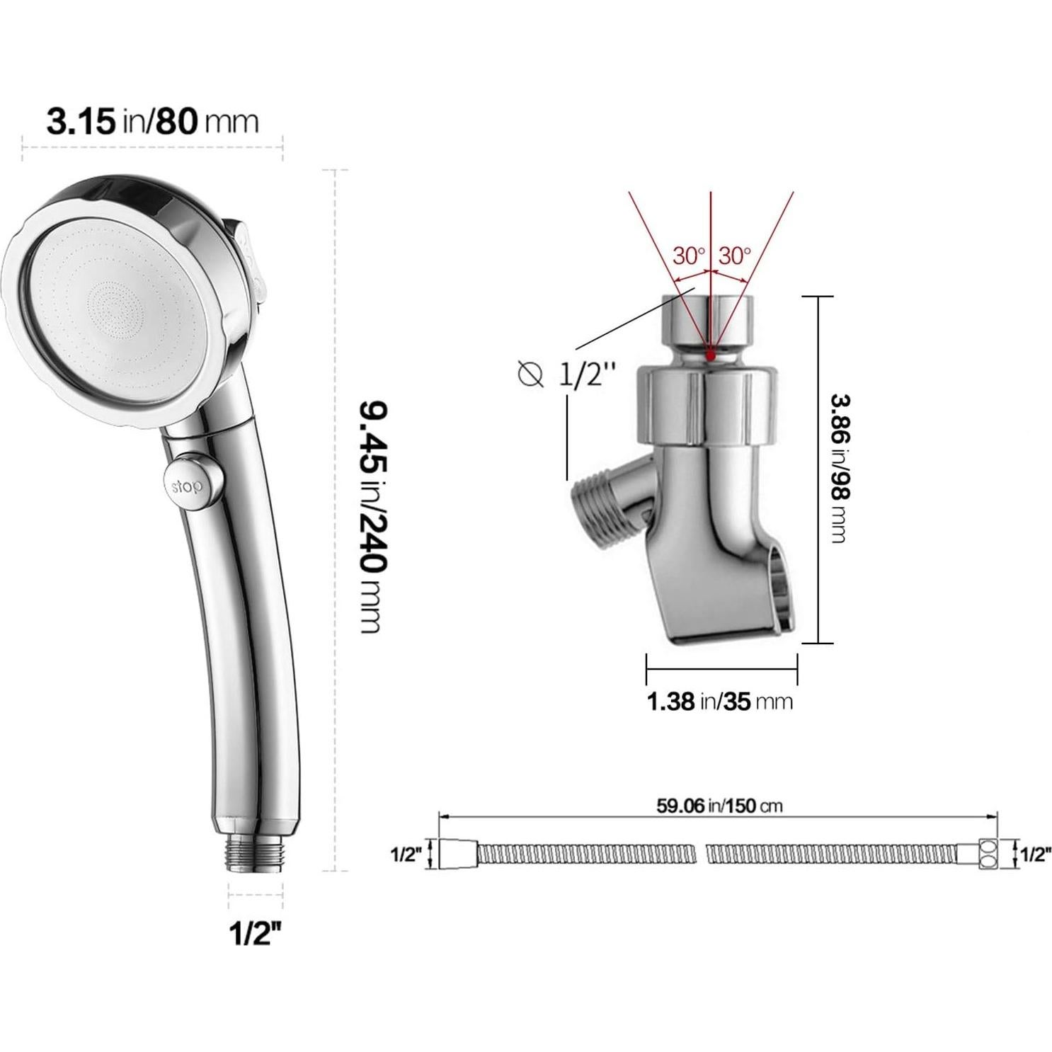 Cabezal de Ducha KAIYING Alta Presión 3 Modos Cromo