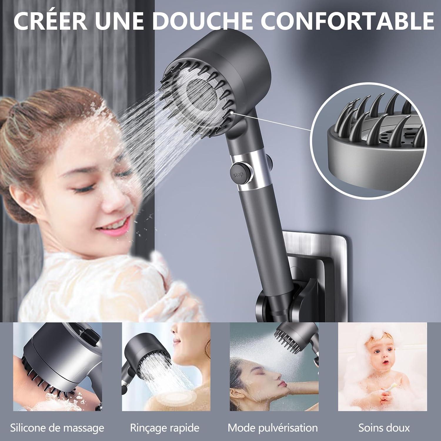 Cabezal de Ducha Filtrado WPARHUS con Manguera 1.5m y 4 Modos