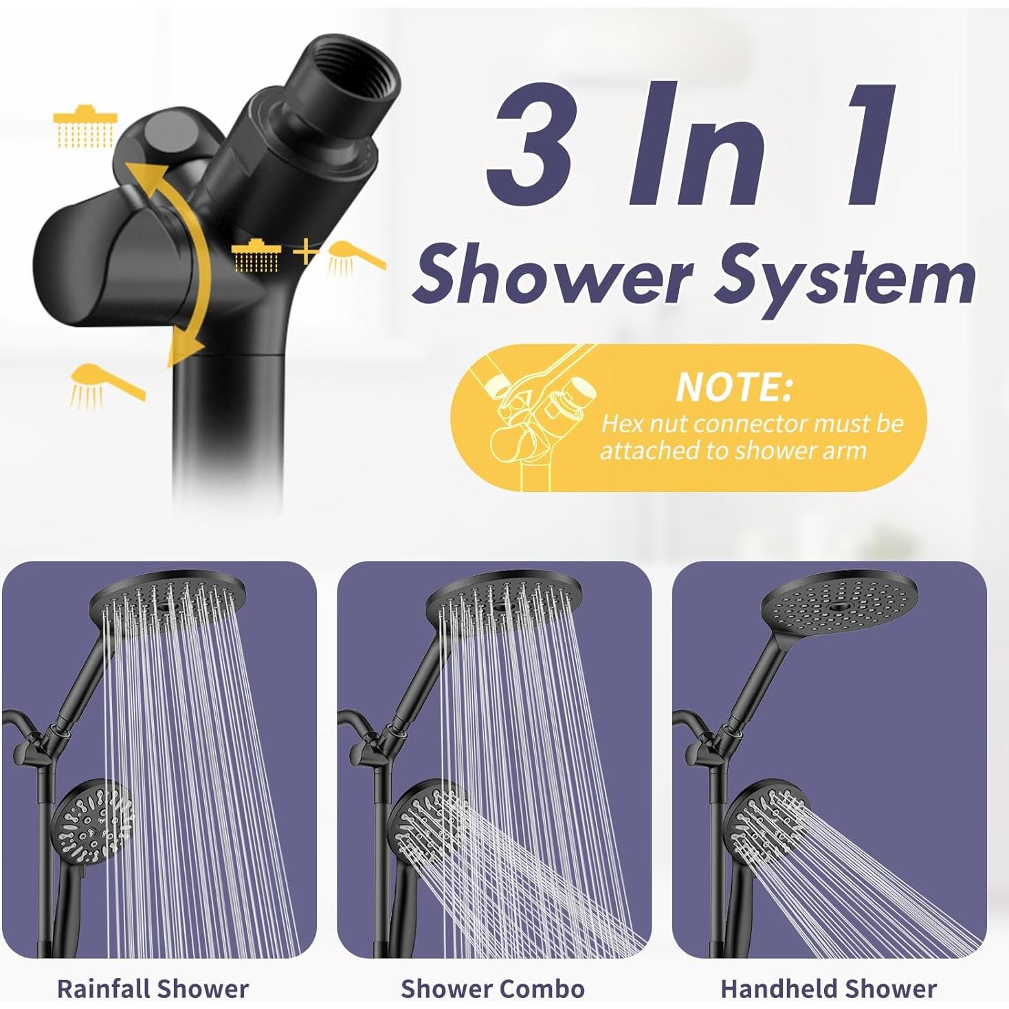 Cabezal de Ducha Doble HOWUWEY 7.5" Alta Presión 9 Modos