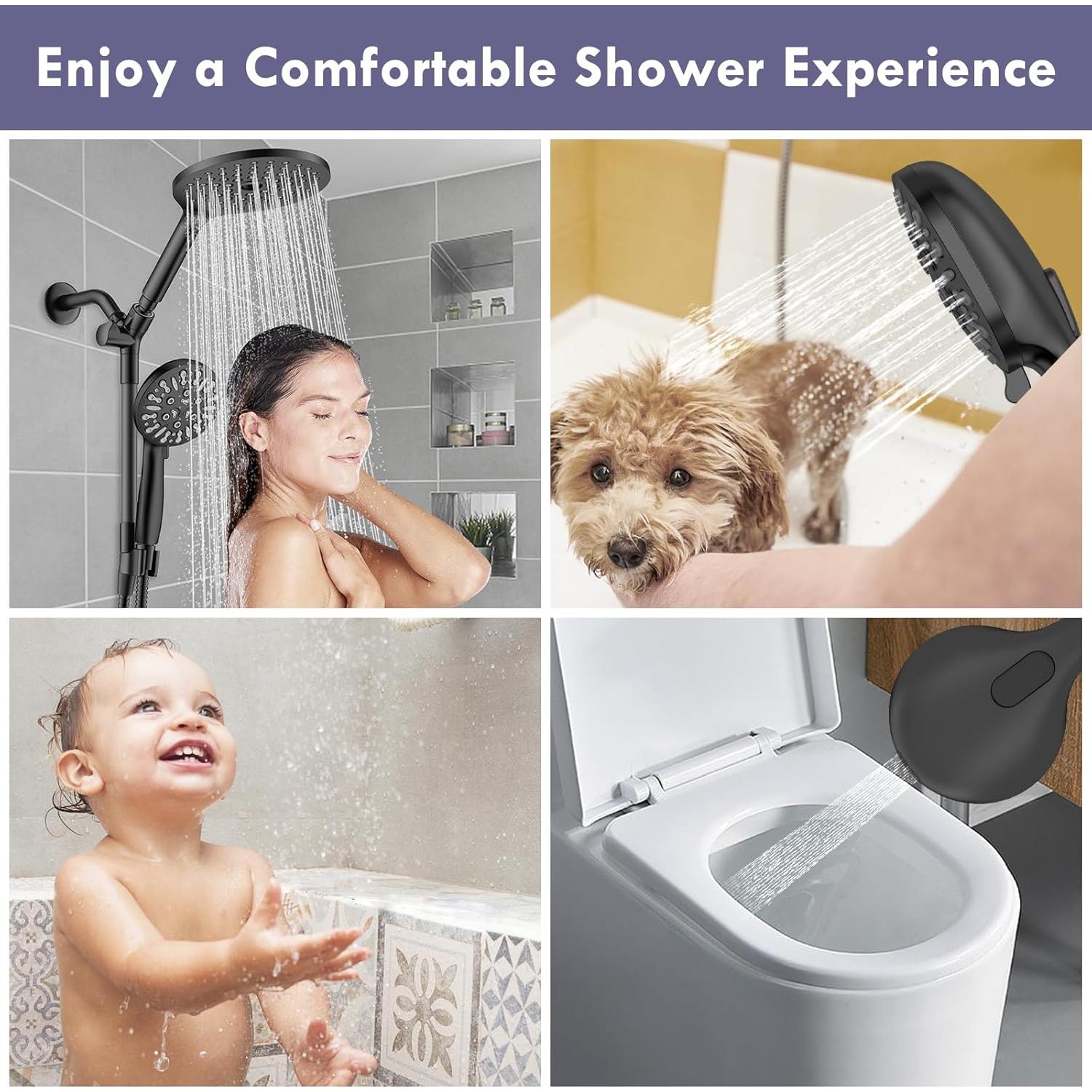 Cabezal de Ducha Doble HOWUWEY 7.5" Alta Presión 9 Modos