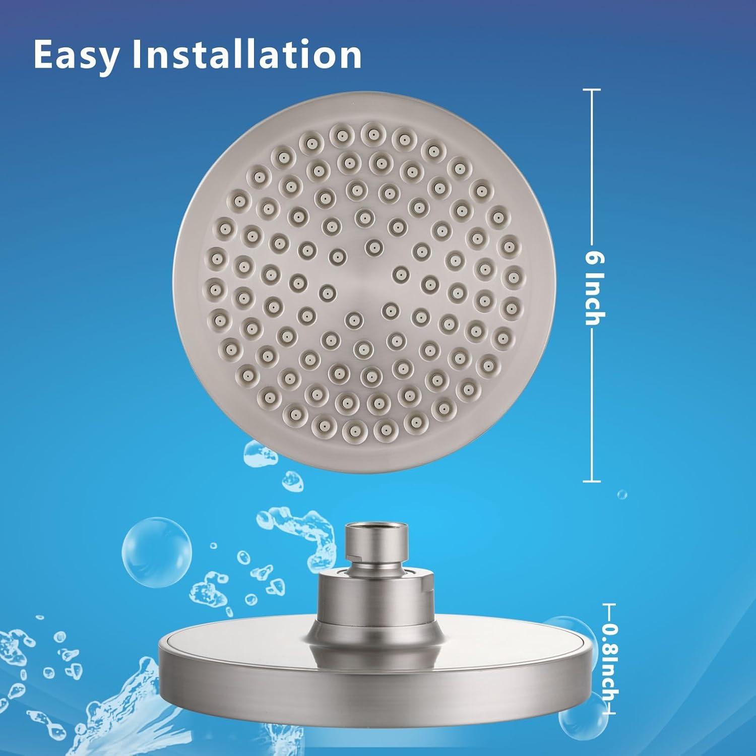 Cabezal de Ducha Eolax 6" Alta Presión Níquel Cepillado