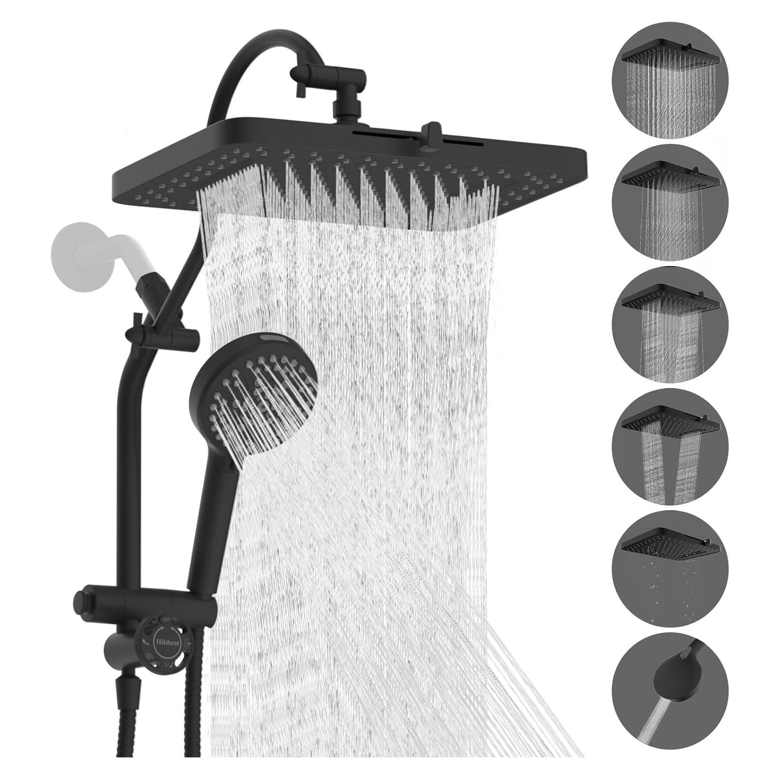 Cabezal de Ducha Hibbent 33 cm Alta Presión 5 Modos Metal Negro