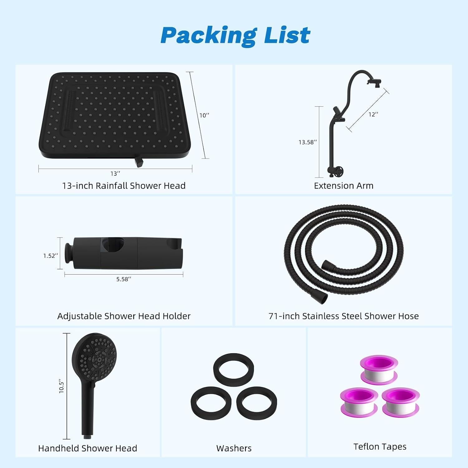 Cabezal de Ducha Hibbent 33 cm Alta Presión 5 Modos Metal Negro