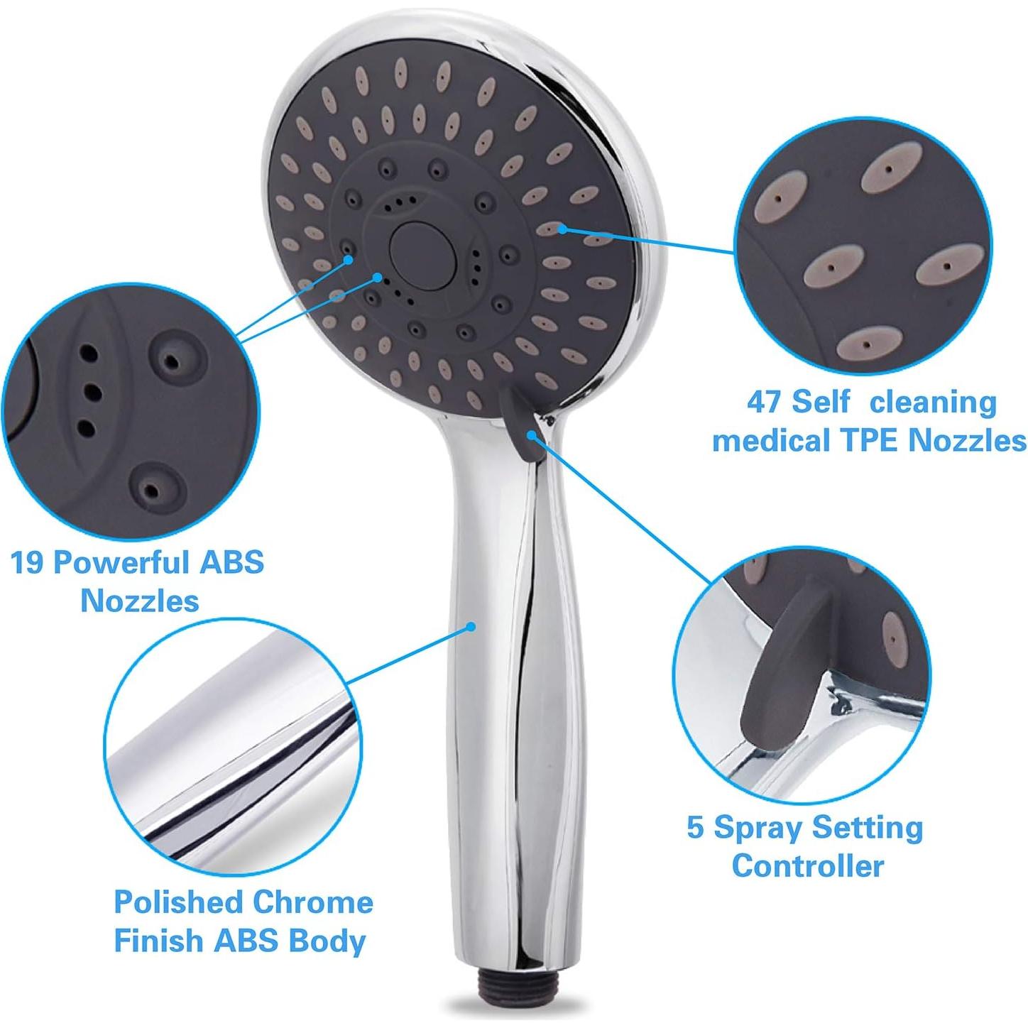 Cabezal de Ducha de Mano Briout Alta Presión 5 Modos 1.5m