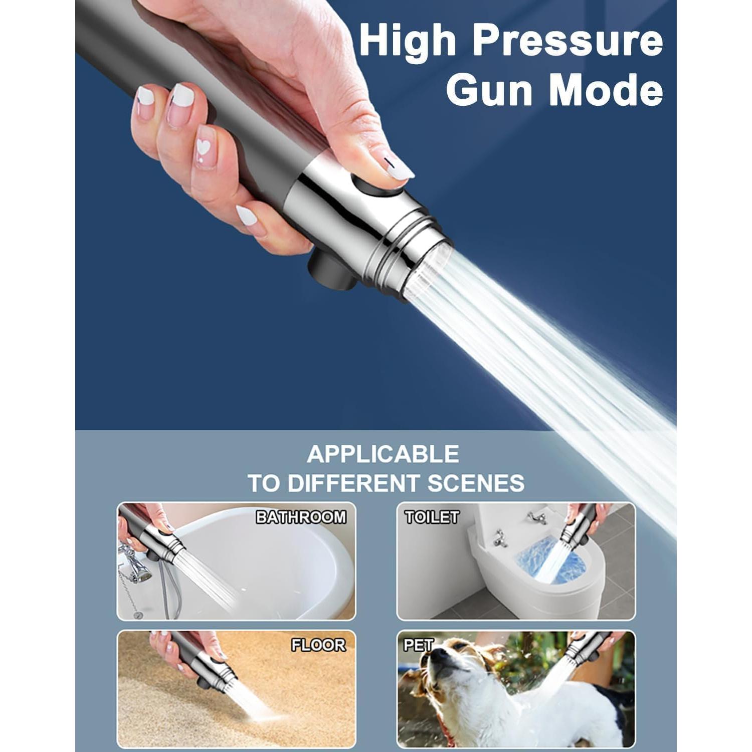 High pressure shower heads with handheld,filtered shower head,High Flow Even with Low Water,4Modes Filtered Showerhead Power Wash for Hard Water,with 59″Replacement Hose (gray1)