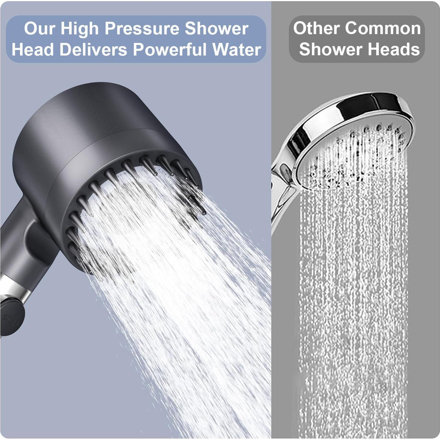 High pressure shower heads with handheld,filtered shower head,High Flow Even with Low Water,4Modes Filtered Showerhead Power Wash for Hard Water,with 59″Replacement Hose (gray1)