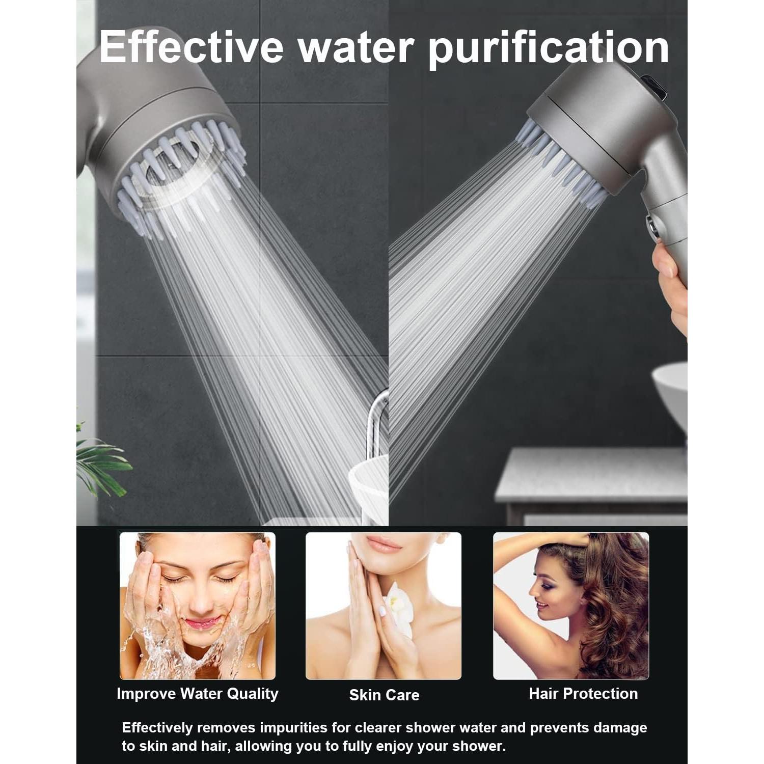 High pressure shower heads with handheld,filtered shower head,High Flow Even with Low Water,4Modes Filtered Showerhead Power Wash for Hard Water,with 59″Replacement Hose (gray1)