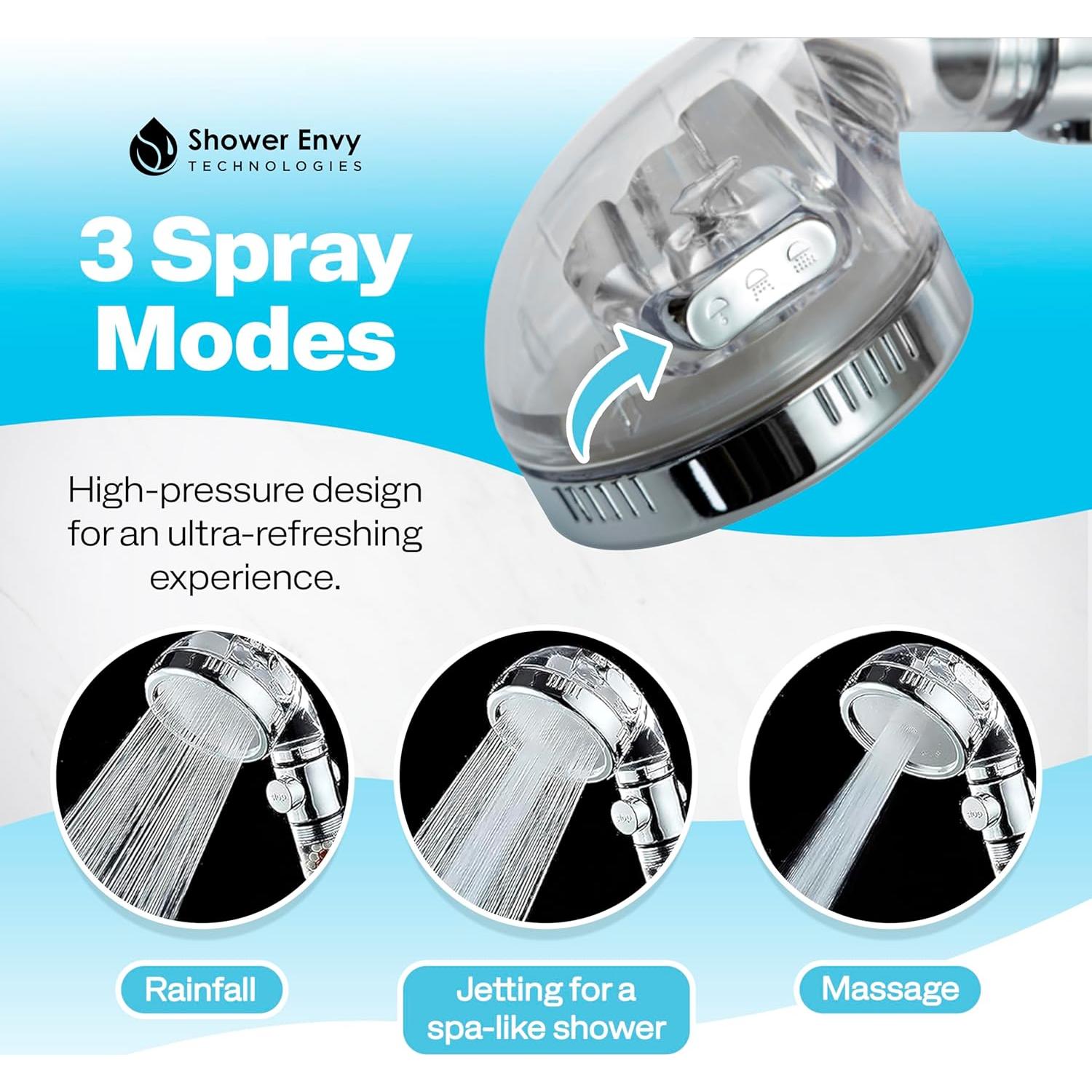 Cabezal de Ducha Filtrado Shower Envy - Alta Presión, 3 Modos