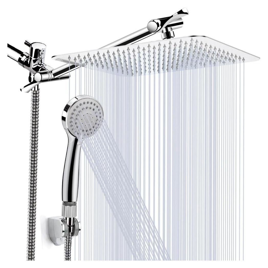 Combo Cabezal de Ducha de Lluvia y Mano KAQINU 8" Cromo