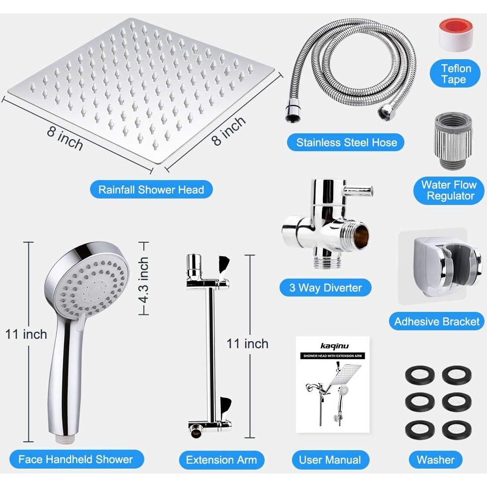 Combo Cabezal de Ducha de Lluvia y Mano KAQINU 8" Cromo